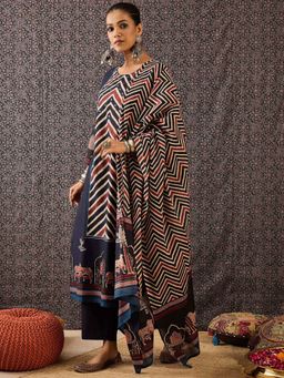 Indo Era - Blue Printed Kurta with Pant and Dupatta