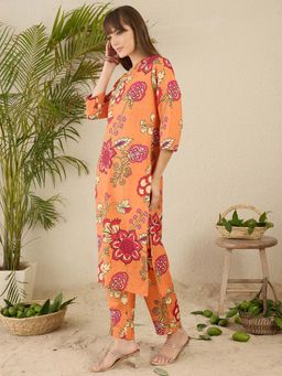 Indo Era - Orange Floral Kurta and Pant