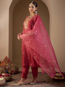Indo Era - Pink Floral Kurta with Pant and Dupatta