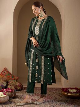 Indo Era - Green Embroidered Kurta with Pant and Dupatta
