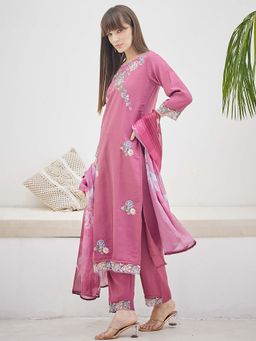 Indo Era - Purple Floral Kurta with Pant and Dupatta