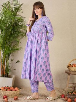 Indo Era - Purple Floral Kurta and Pant