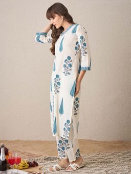 Indo Era - White Floral Kurta and Pant