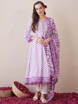 Indo Era - White Floral Kurta with Pant and Dupatta