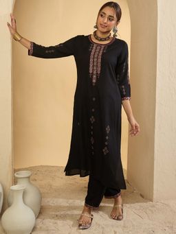 Indo Era - Black Embroidered Kurta and Pant