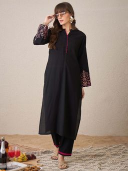 Indo Era - Black Floral Kurta and Pant