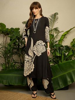 Indo Era - Black Floral Kurta and Palazzo