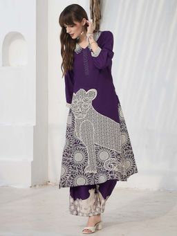 Indo Era - Purple Printed Kurta and Palazzo