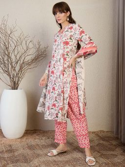 Indo Era - Cream Floral Kurta with Pant and Dupatta