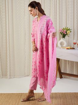 Indo Era - Pink Floral Kurta with Pant and Dupatta