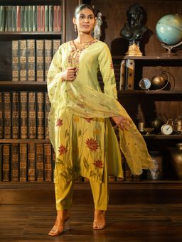 Indo Era - Green Floral Kurta with Pant and Dupatta