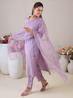 Indo Era - Lavender Embroidered Kurta with Pant and Dupatta