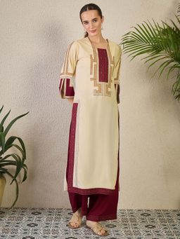 Indo Era - Beige Embroidered Kurta and Palazzo