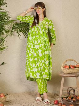 Indo Era - Green Floral Kurta and Pant