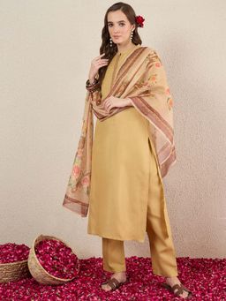 Indo Era - Beige Floral Kurta with Pant and Dupatta