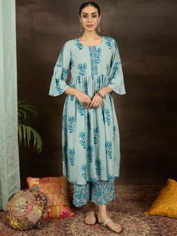 Indo Era - Blue Floral Kurta and Pant