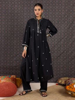Indo Era - Black Embroidered Kurta and Pant