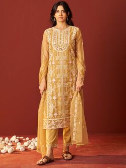 Indo Era - Brown Embroidered Kurta with Pant and Dupatta