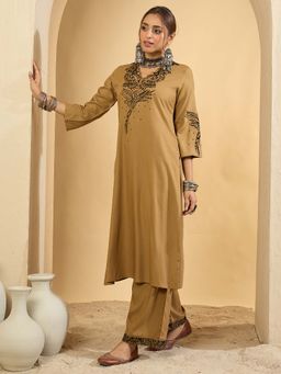 Indo Era - Brown Embroidered Kurta and Pant