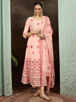 Indo Era - Peach Floral Kurta with Pant and Dupatta