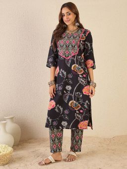 Indo Era - Black Floral Kurta and Pant