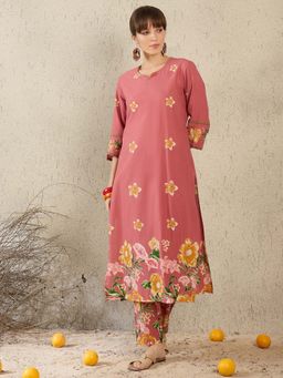 Indo Era - Pink Floral Kurta and Pant