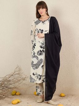 Indo Era - Cream Abstract Kurta with Pant and Dupatta