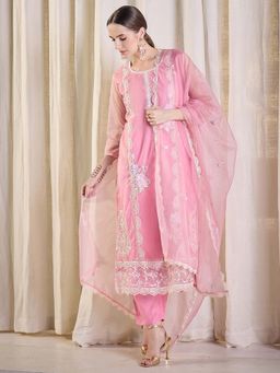 Indo Era - Pink Floral Kurta with Pant and Dupatta