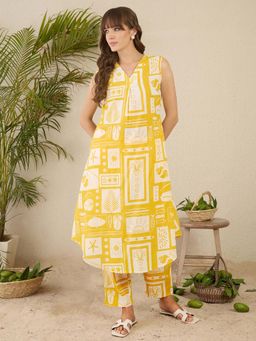Indo Era - Yellow Abstract Kurta and Pant