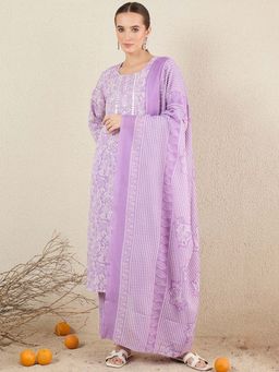 Indo Era - Lavender Floral Kurta with Pant and Dupatta