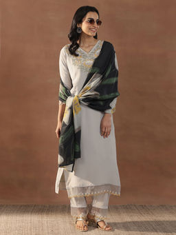 Libas - Women's Grey Floral Kurta with Pant and Dupatta (Set of 3)