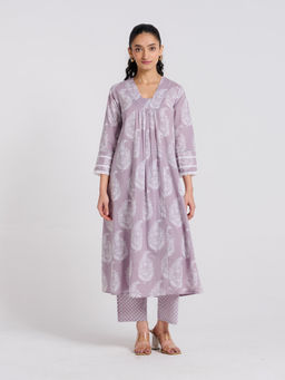 Rustorange - Women's Grey Floral Kurta with Pant (Set of 2)