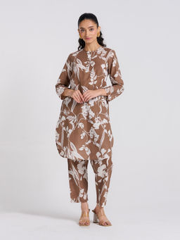 Rustorange - Women's Brown Printed Kurta with Pant (Set of 2)