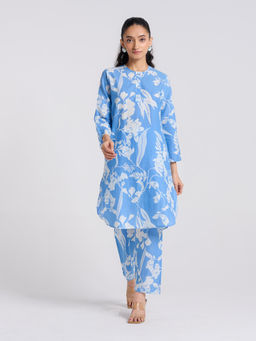 Rustorange - Women's Blue Printed Kurta with Pant (Set of 2)