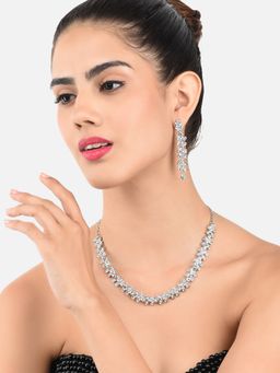 Zaveri Pearls - Twinkling Leaf Twigs Austrian Diamond Necklace Set
