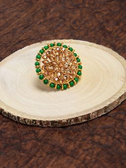 Zaveri Pearls - Embellished With Stones And Green Beads Circular Shape Finger Ring