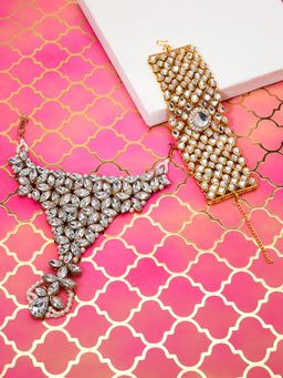 Zaveri Pearls - Combo Of 2 Gold Tone Traditional Kundan Studded Wedding Collection Ring Bracelet