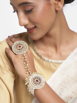 Zaveri Pearls - Gold Tone Kundan & Pearls Bridal Hand Harness