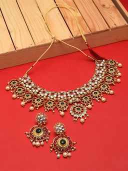 Zaveri Pearls - Multi-colour Stones Wedding Collection Necklace & Earring (Set of 2)