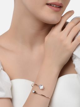 Zaveri Pearls - Rose Gold Diamond & Pearl Contemporary Bangle Style Brass Kada