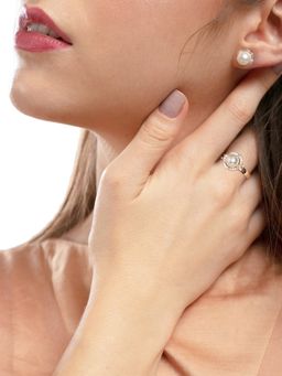 Zaveri Pearls - RoseGold Cubic Zirconia Brass Stud Earrings & Finger Ring-ZPFK10214