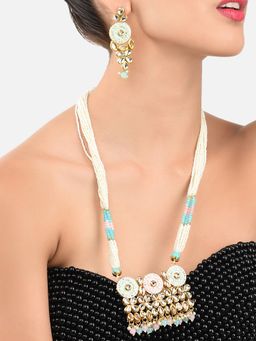 Zaveri Pearls - Pastel Green Meenakari Bridal Multistrand Necklace & Earring (Set of 2)ZPFK10140