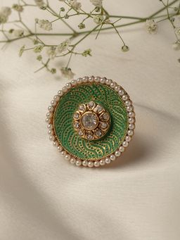 Zaveri Pearls - Pastel Green Meenakari Traditional Pearls Adjustable Finger Ring-ZPFK10173