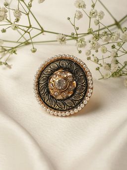 Zaveri Pearls - Navy Blue Meenakari Traditional Pearls Adjustable Finger Ring-ZPFK10175