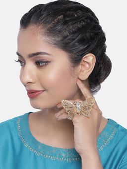 Zaveri Pearls - Gold Tone Party Bling Contemporary Butterfly Adjustable Finger Ring-ZPFK10308