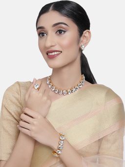 Zaveri Pearls - Gold Crystal Shine Stone Sparkling Necklace Earring Bracelet & Ring Set-ZPFK10323