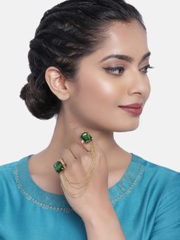 Zaveri Pearls - Green Crystal Shine Stones Party Bling Chains Linked Dual Finger Ring-ZPFK10327