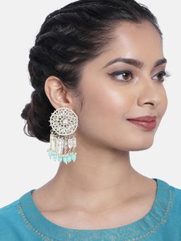 Zaveri Pearls - Gold Tone Kundan & Green Beads Traditional Dangle Earring-ZPFK10335