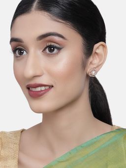 Zaveri Pearls - Rose Gold Cubic Zirconia & Pearls Contemporary Stud Earring-ZPFK10340