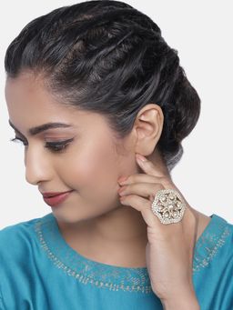 Zaveri Pearls - Gold Tone Shimmering Diamonds Adjustable Finger Ring-ZPFK10351